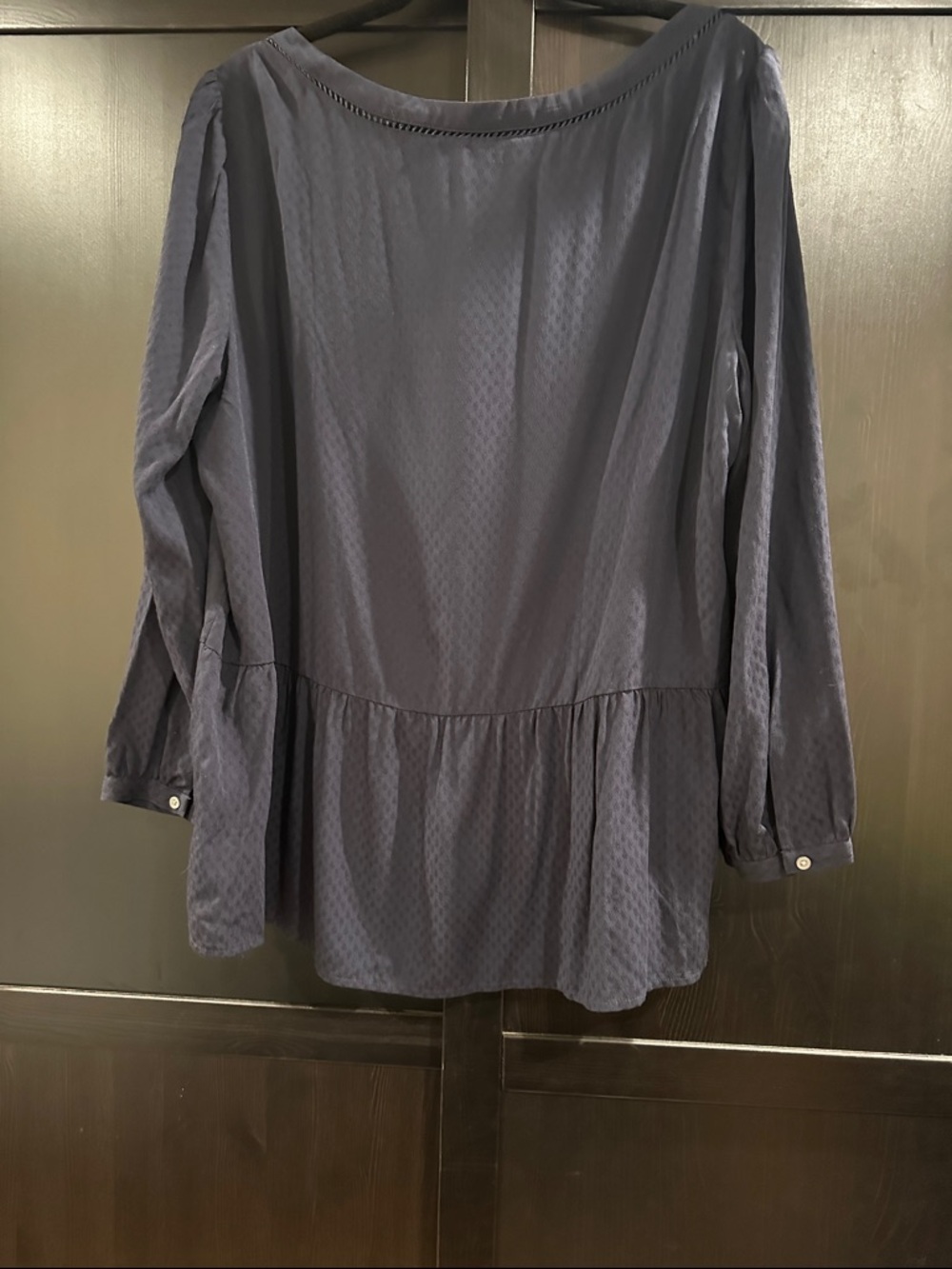 LOFT Navy Textured Peplum Blouse - Picture 6 of 8